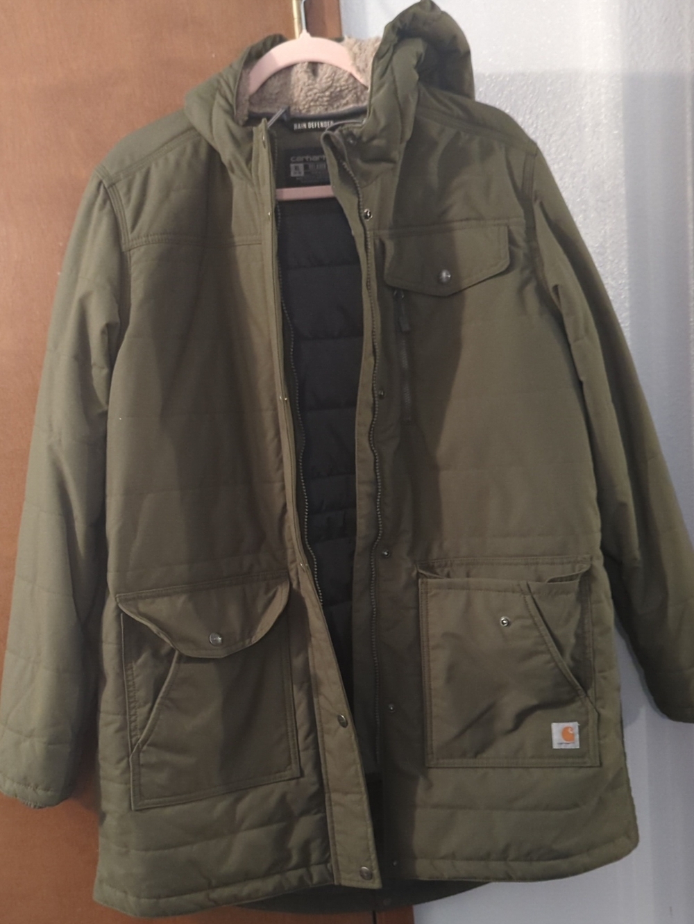 Carhartt Women's Olive Green Quilted Hooded Puffer Coat - Picture 2 of 3